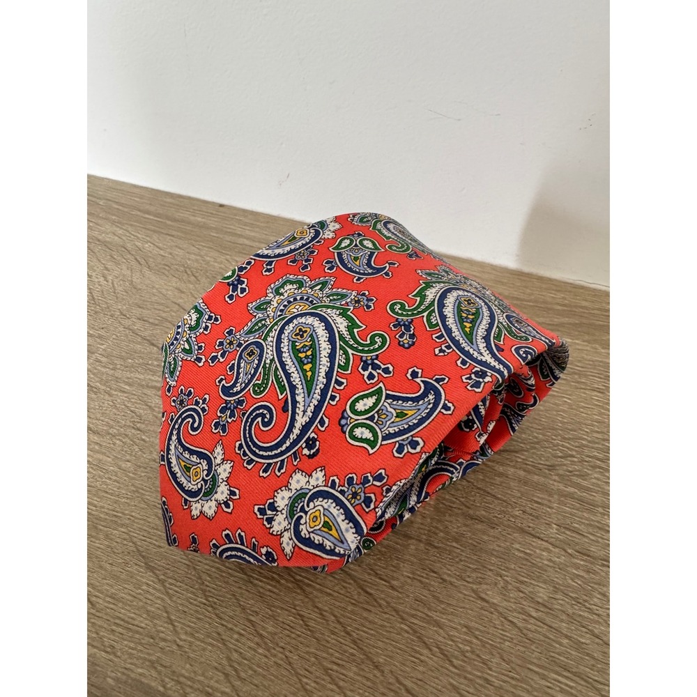 Lauren Ralph Lauren Silk Tie Red Paisley Multi Color Orange Mens